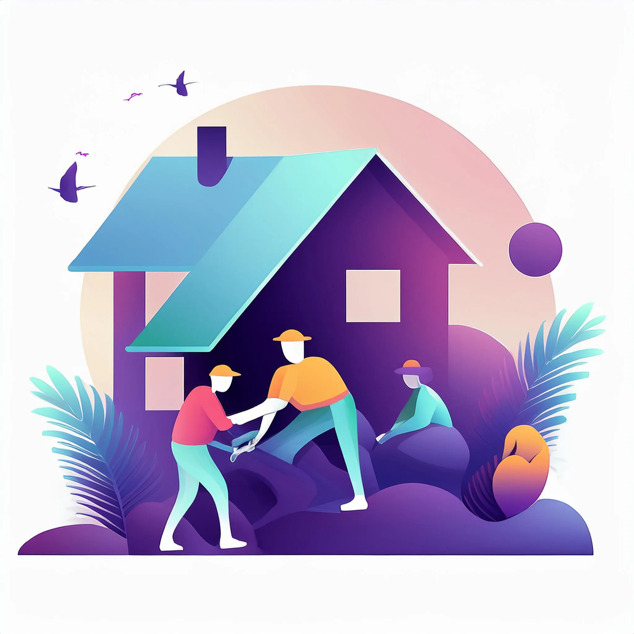 an illustration of people helping others find housing